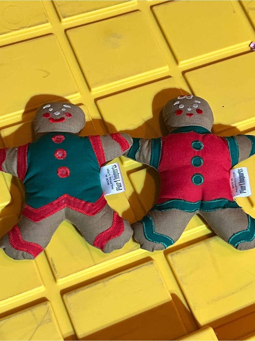 Pier 1 Gingerbread Plush Toy Pair - Red & Green Holiday Plush Kids Toy